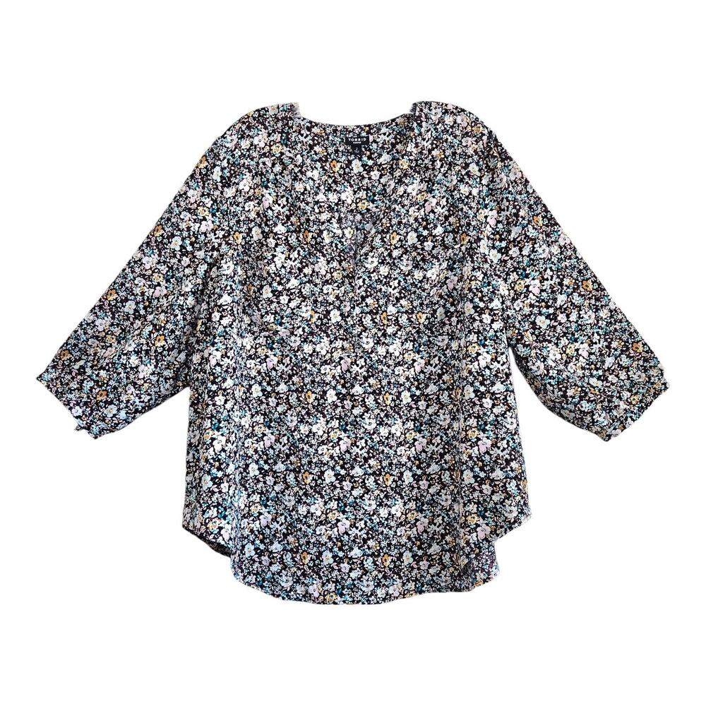 TORRID 2 Women 18 20 Harper Shirt Blouse 1/4 Buttons, Floral Jersey Cottage 50"